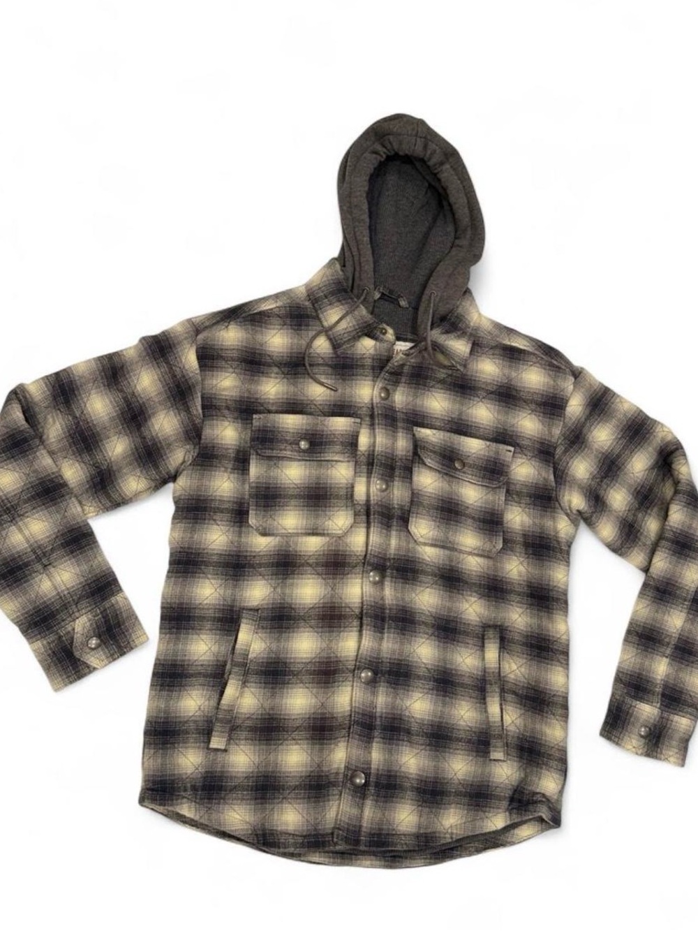 American Eagle Men’s Quilted Lined Flannel Jacket Hooded Shacket Plaid Snap M